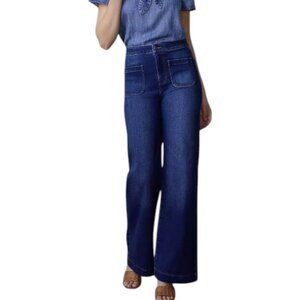 Lauren Conrad Womens Size 8 Super High Rise Wide Leg Denim Trousers Dark Wash